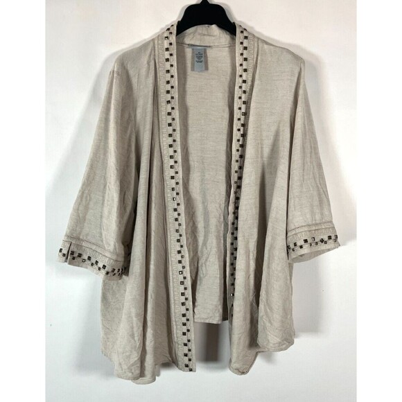 Catherines Linen Blend Cardigan Open Front Size 2x 22/24W Neutral Layers Office - Picture 1 of 7